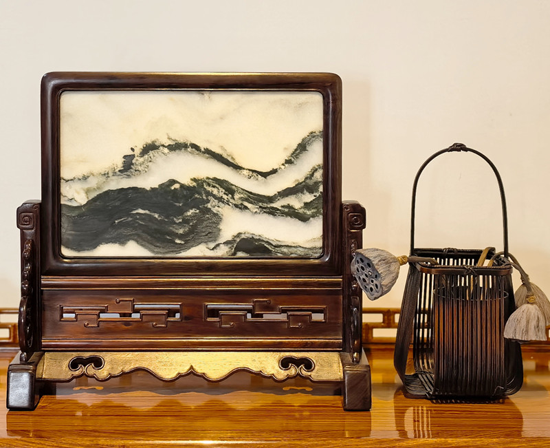 大紅酸枝云石臺(tái)屏